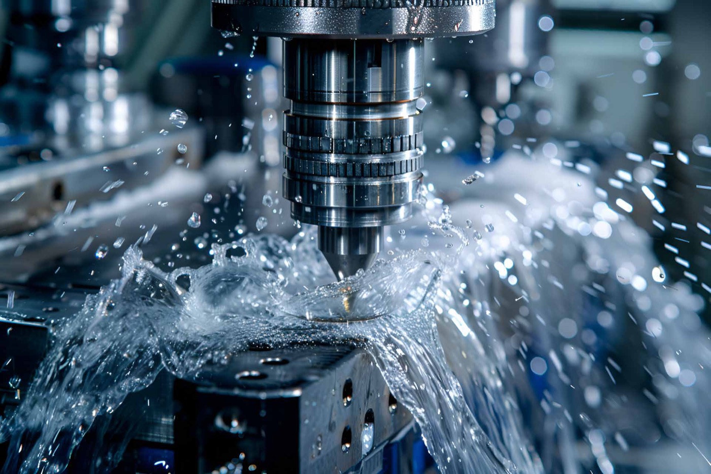 A HALLERBS CNC machining center cutting metal at full feed